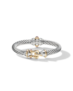 David Yurman 7mm Cable Buckle Bracelet with Gold and Rhodalite Garnet, Size Medium