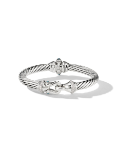 David Yurman 7mm Cable Buckle Bracelet with Hampton Blue Topaz and Diamonds, size medium
