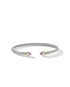 David Yurman 4mm Classic Cable Bracelet in Sterling Silver with Gold and Amethyst