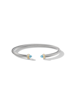 David Yurman Classic Cable 4mm Bracelet with 18K Yellow Gold and Blue Topaz