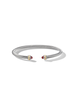 David Yurman 4mm Classic Cable Bracelet in Sterling Silver with Gold and Garnets