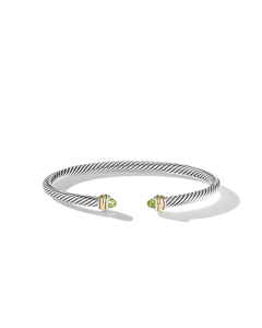 David Yurman Classic Cable 4mm Bracelet in Sterling Silver with Gold and Peridot