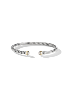 David Yurman Classic Cable 4mm Bracelet in Sterling Silver with 18K Yellow Gold and Pearls