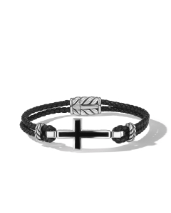 David Yurman Men's Cross Station Leather Bracelet with Black Onyx