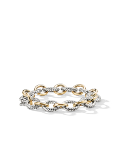 David Yurman Oval Link Chain Bracelet in Sterling Silver and 18k Yellow Gold, size large