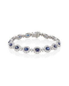 Oval Sapphire Bracelet with Pave Diamond Halo and Accents