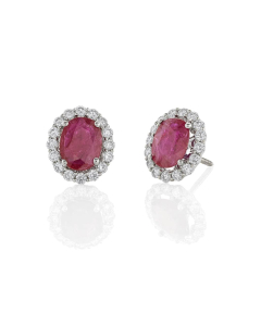 Oval Gemstone with Diamond Halo Post Earrings