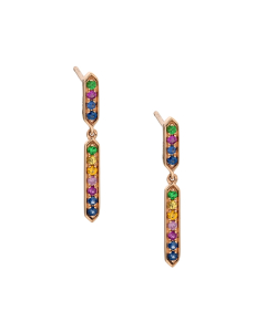 Rose Gold Sapphire & Tsavorite Rainbow Drop Bar Earrings