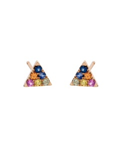 Rose Gold Sapphire Rainbow Triangle Stud Earrings