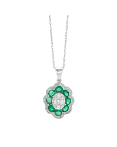 Gemstone and Diamond Cluster Pendant Necklace