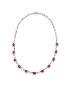 Oval Ruby & Pave Diamond Necklace