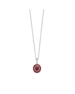Ruby & Diamond Oval Shape Pendant Necklace in 18k White Gold