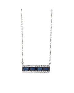 White Gold, Blue Sapphire & Diamond Bar Necklace