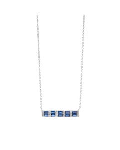 White Gold Blue Sapphire & Diamond Bar Necklace
