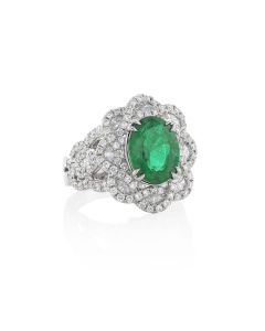 4.19 CT Oval Emerald & Diamond Accented Ring