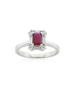 White Gold Ruby & Diamond Halo Ring