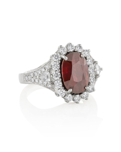 3.11 CT Oval Ruby Ring in Platinum with Diamond Accents