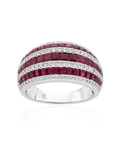 Ruby & Diamond Domed Striped Ring
