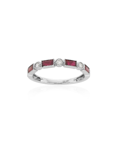 Baguette Ruby & Round Diamond Band in White Gold