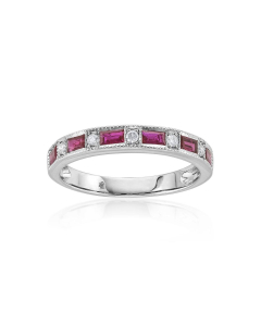 Baguette Gemstone and Round Diamond Ring
