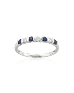 Alternating Round Sapphire and Round Diamond Band with White Gold