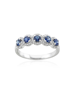 Five Sapphire Band with Diamond Halos