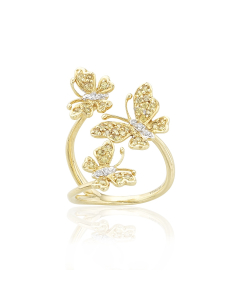 Yellow Sapphire & Diamond Triple Butterfly Ring