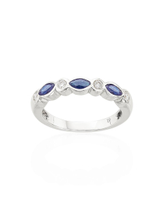 Bezel Set Marquise Cut Sapphire Stackable Ring with Diamond Accents