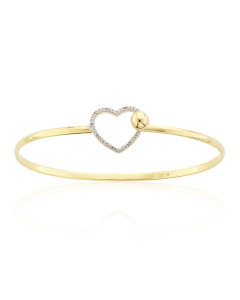 Yellow Gold Plated Sterling Silver & Diamond Open Heart Bangle