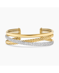 David Yurman DY Crossover Pave Three Row Cuff Bracelet in 18k Yellow Gold