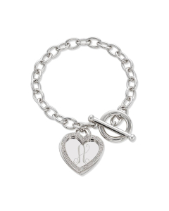 Engravable Heart Charm Bracelet with Diamonds