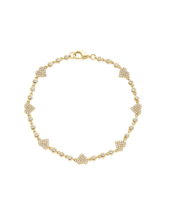 14k Pave Diamond Heart Bracelet with Bezel Set Diamond Accents