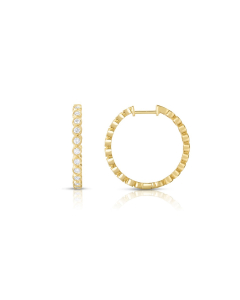 Yellow Gold 0.75 Carat Round Diamond 25mm Hoop Earrings