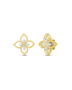 Roberto Coin 18K Princess Flower White & Yellow Gold Diamond Petite Post Earrings