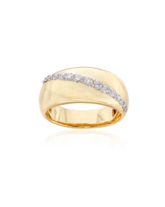 Yellow Gold Domed Ring with Diagonal Diamond Line