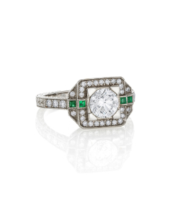 Antique Style Diamond & Emerald Engagement Ring