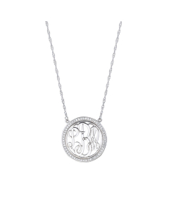 20mm Sterling Silver & Diamond Monogram Circle Pendant Necklace