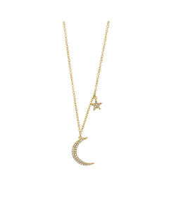 Yellow Gold Diamond Moon & Star Necklace
