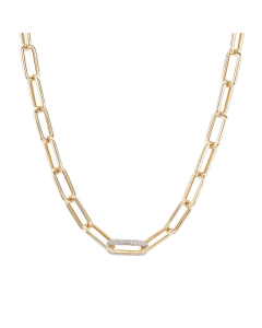 Yellow & White Gold Single Pave Diamond Link Necklace