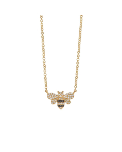 Yellow Gold Bee Necklace with Black and White Diamonds
