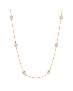 Yellow Gold Round Diamond Station Necklace