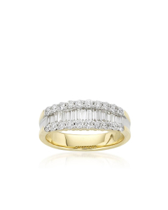 Yellow Gold Baguette & Round Diamond Band