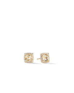 David Yurman Petite Chatelaine Pave Bezel Stud Earrings in Gold with Champagne Citrine