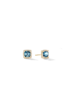 David Yurman Petite Chatelaine Pave Bezel Stud Earrings in 18k Yellow Gold with Hampton Blue Topaz