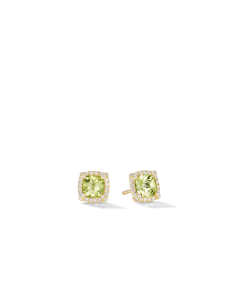 David Yurman Petite Chatelaine Pave Bezel Stud Earrings in 18k Yellow Gold with Peridot