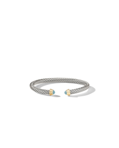 David Yurman Cable Kid's 4mm Birthstone Bracelet with Gold and Aquamarine