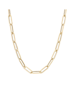 Yellow Gold Oval Link Paperclip Style Chain Necklace