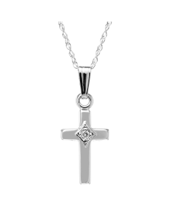 Child's 14k White Gold Cross Necklace with Diamond