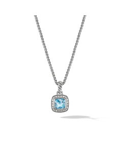 David Yurman Petite Albion Pendant Necklace with Blue Topaz and Diamonds