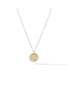 David Yurman B Initial Charm Necklace in 18k Yellow Gold with Diamonds